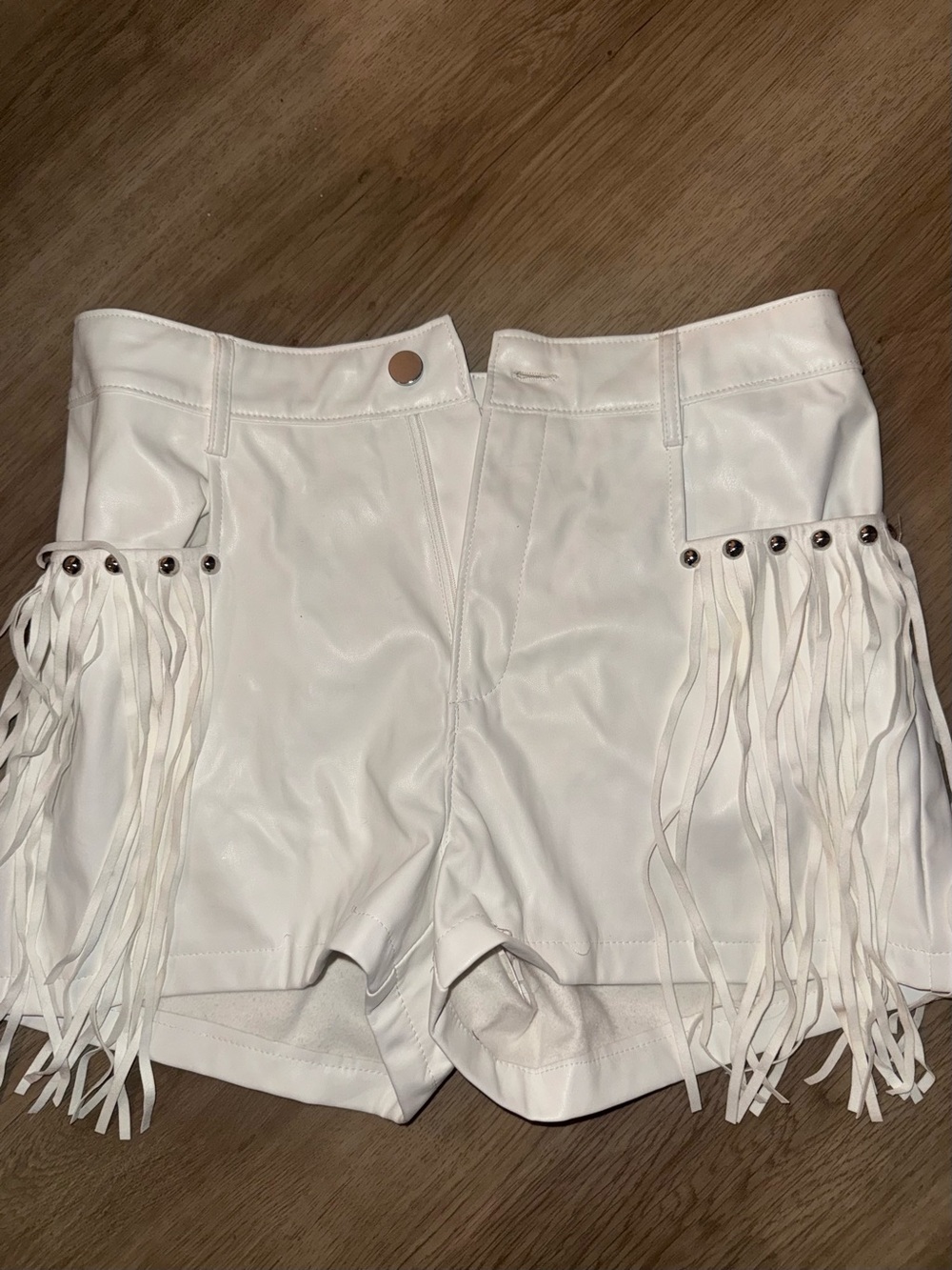 White Fringe High-Waist Women's Shorts
